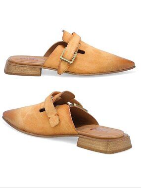 A.S.98 Ayden Pointed Toe MULE Shoes Size 38 7.5 8 Sand Tan Leather NEW $299